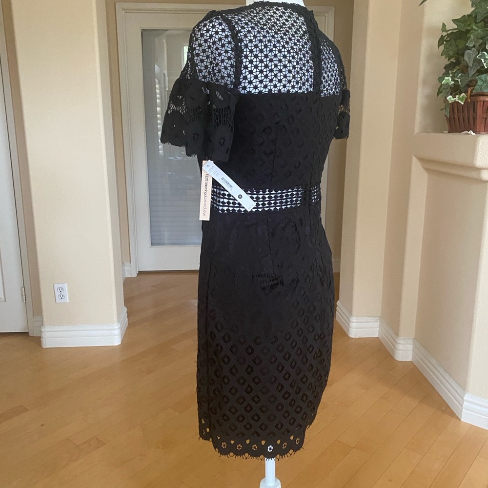 NWT $98 Bloomingdale's Aqua Black Lace Sheath Mini Dress Size Small